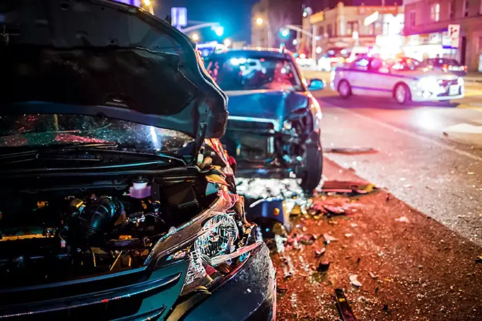 Car Accident Scene at night