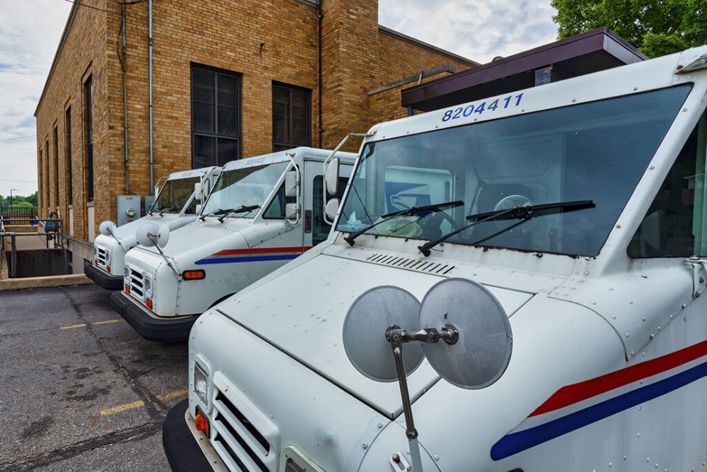 postal trucks lined up