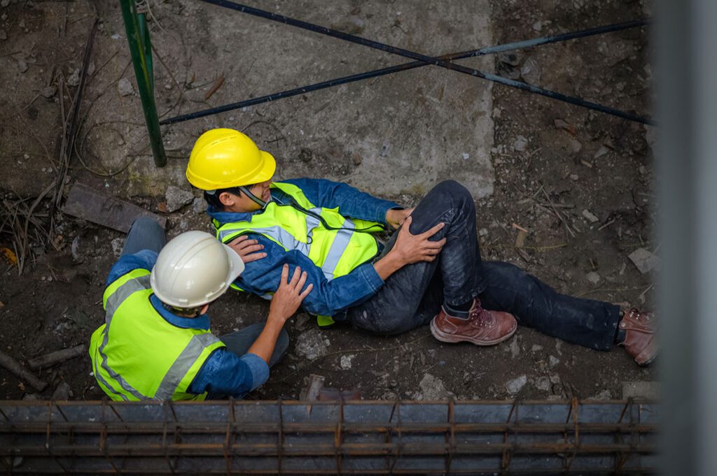 Injured worker on a construction site