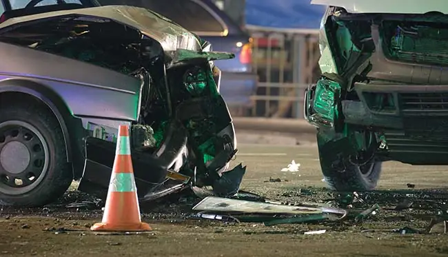 Two cars at an auto accident scene