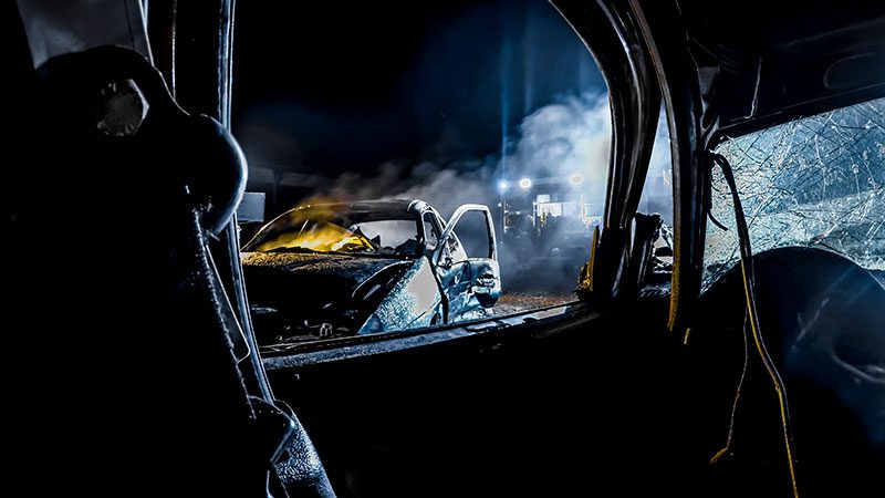 auto accident scene at night