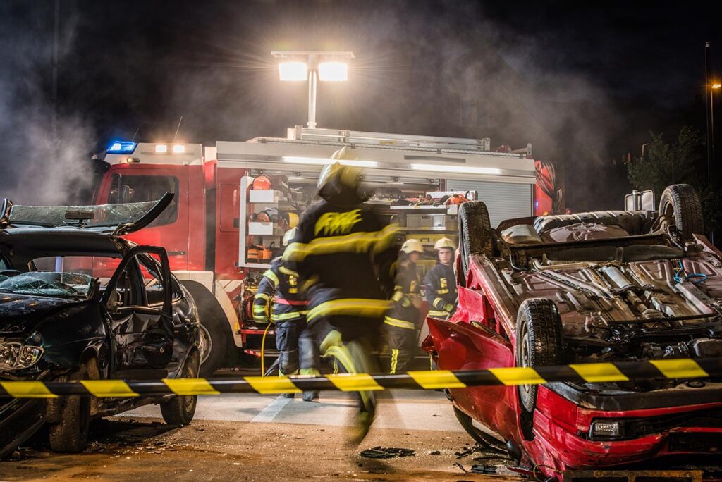 Fire rescue on high with auto accident
